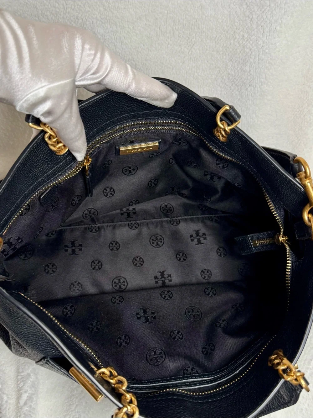 Tory Burch Britten Satchel Black Pebbled Leather Tote Crossbody Bag